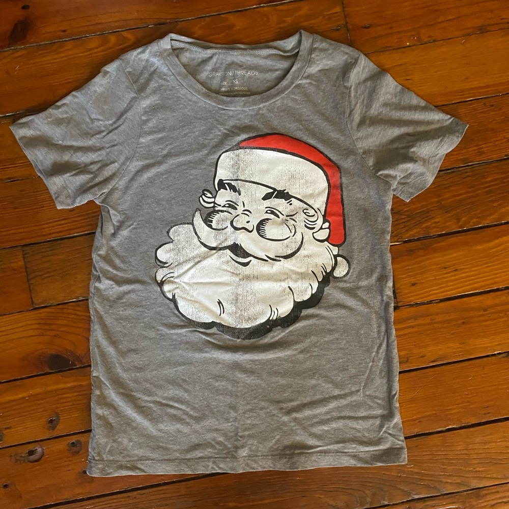 Grayson Threads Gray Santa T-Shirt Size Juniors XS or Girls L-XL 12 or 14